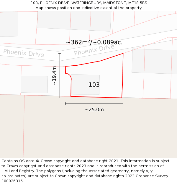 103, PHOENIX DRIVE, WATERINGBURY, MAIDSTONE, ME18 5RS: Plot and title map