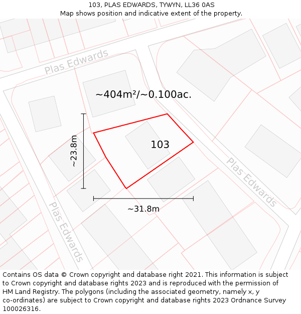 103, PLAS EDWARDS, TYWYN, LL36 0AS: Plot and title map