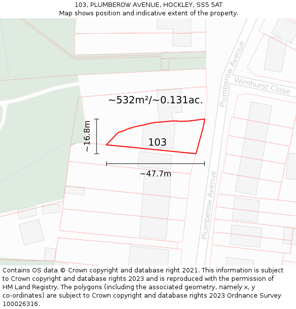 103, PLUMBEROW AVENUE, HOCKLEY, SS5 5AT: Plot and title map