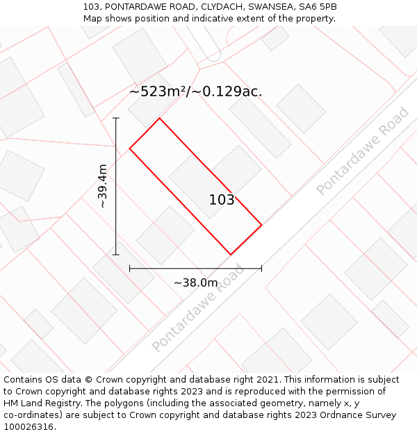 103, PONTARDAWE ROAD, CLYDACH, SWANSEA, SA6 5PB: Plot and title map