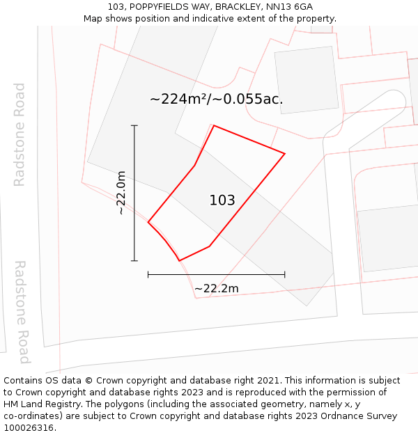 103, POPPYFIELDS WAY, BRACKLEY, NN13 6GA: Plot and title map