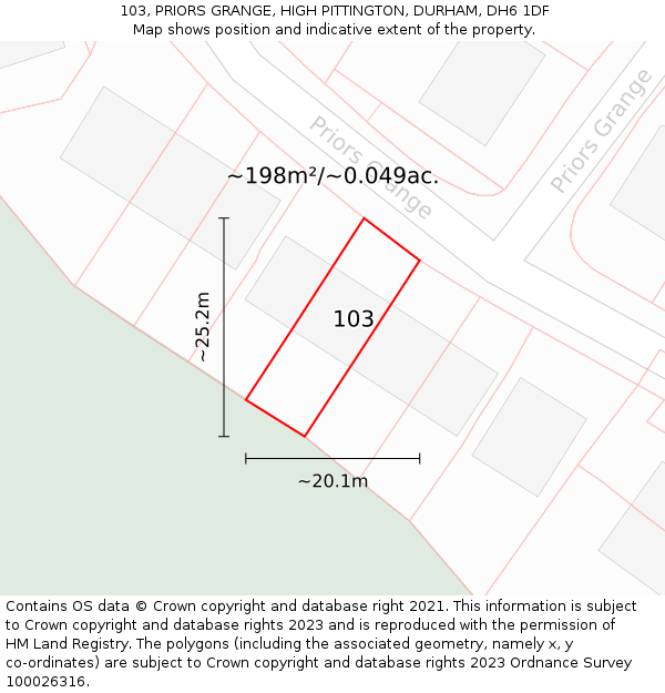 103, PRIORS GRANGE, HIGH PITTINGTON, DURHAM, DH6 1DF: Plot and title map