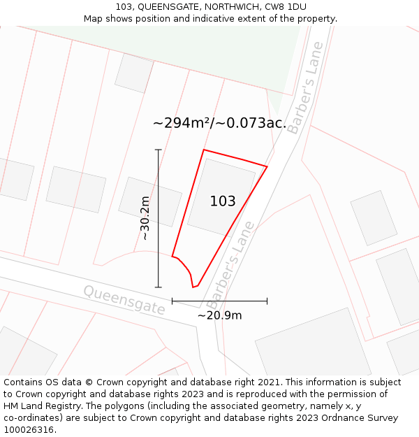 103, QUEENSGATE, NORTHWICH, CW8 1DU: Plot and title map