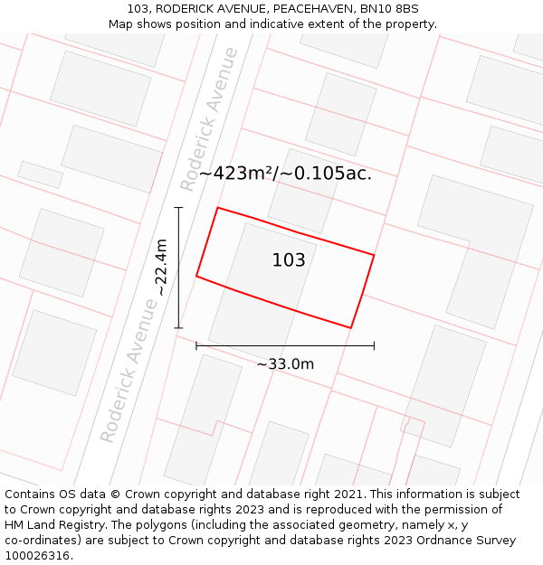 103, RODERICK AVENUE, PEACEHAVEN, BN10 8BS: Plot and title map