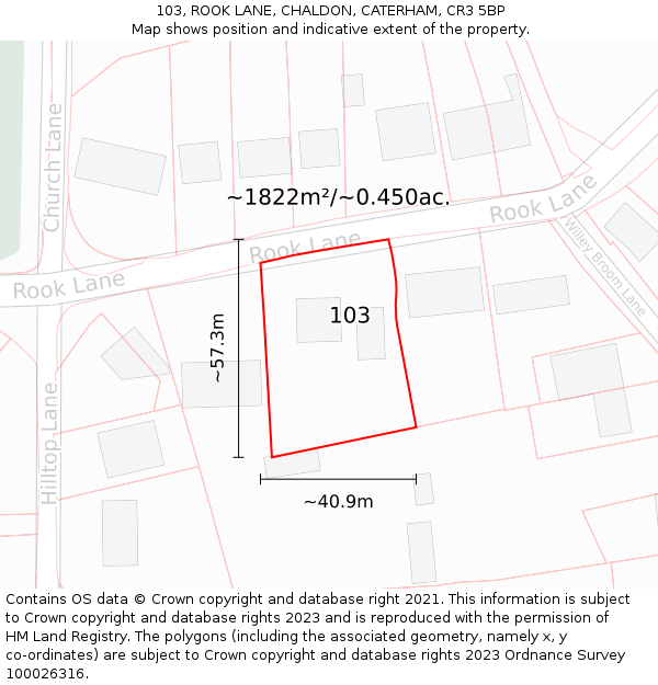 103, ROOK LANE, CHALDON, CATERHAM, CR3 5BP: Plot and title map
