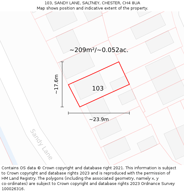 103, SANDY LANE, SALTNEY, CHESTER, CH4 8UA: Plot and title map