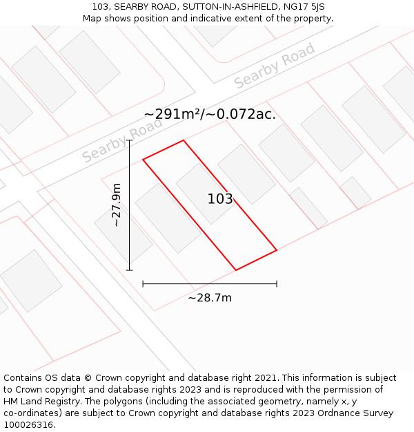 103, SEARBY ROAD, SUTTON-IN-ASHFIELD, NG17 5JS: Plot and title map