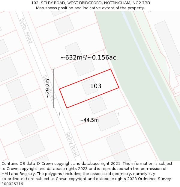 103, SELBY ROAD, WEST BRIDGFORD, NOTTINGHAM, NG2 7BB: Plot and title map