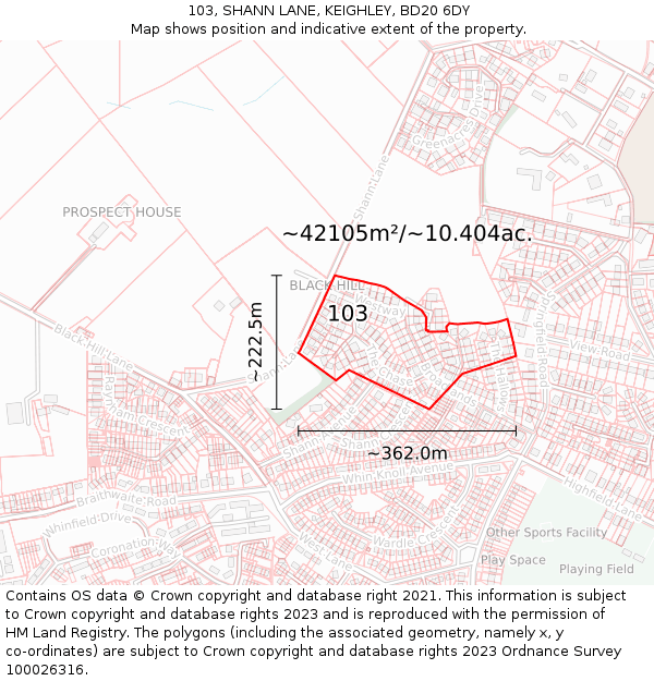 103, SHANN LANE, KEIGHLEY, BD20 6DY: Plot and title map