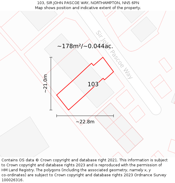 103, SIR JOHN PASCOE WAY, NORTHAMPTON, NN5 6PN: Plot and title map