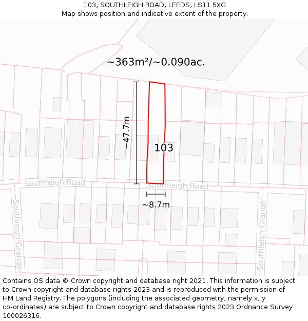 103, SOUTHLEIGH ROAD, LEEDS, LS11 5XG: Plot and title map