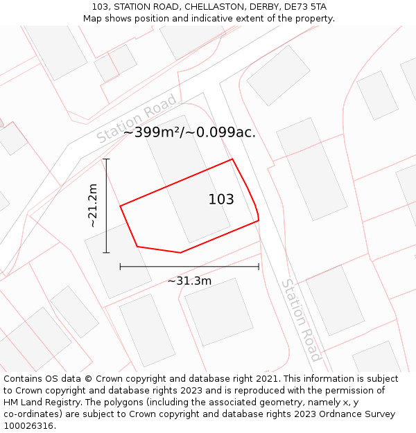 103, STATION ROAD, CHELLASTON, DERBY, DE73 5TA: Plot and title map
