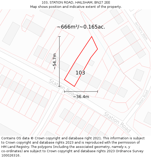 103, STATION ROAD, HAILSHAM, BN27 2EE: Plot and title map