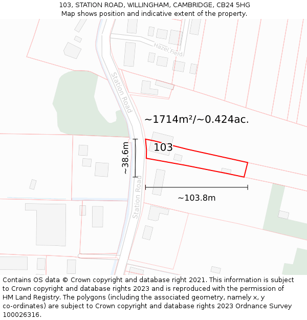 103, STATION ROAD, WILLINGHAM, CAMBRIDGE, CB24 5HG: Plot and title map