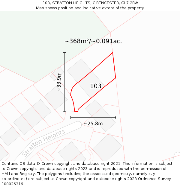 103, STRATTON HEIGHTS, CIRENCESTER, GL7 2RW: Plot and title map