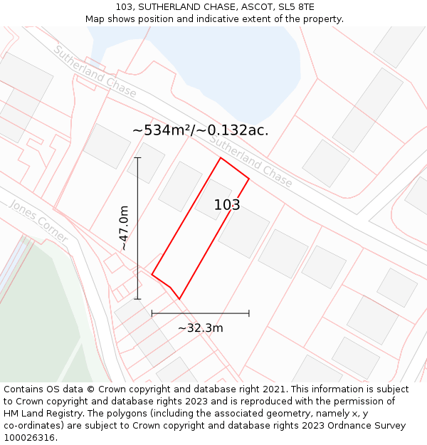 103, SUTHERLAND CHASE, ASCOT, SL5 8TE: Plot and title map