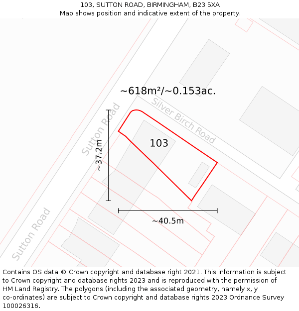 103, SUTTON ROAD, BIRMINGHAM, B23 5XA: Plot and title map