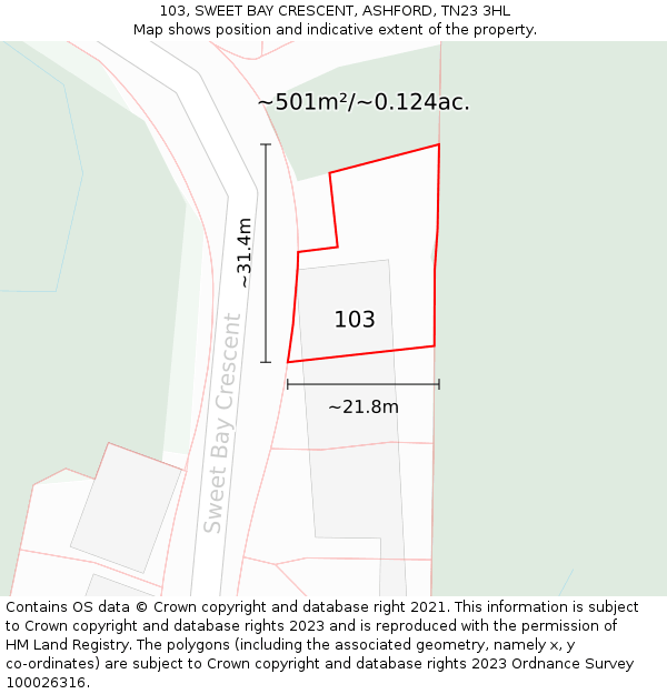 103, SWEET BAY CRESCENT, ASHFORD, TN23 3HL: Plot and title map