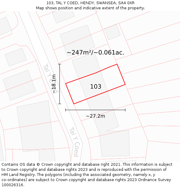 103, TAL Y COED, HENDY, SWANSEA, SA4 0XR: Plot and title map