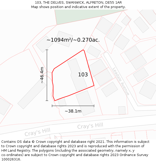 103, THE DELVES, SWANWICK, ALFRETON, DE55 1AR: Plot and title map