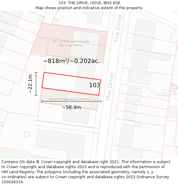 103, THE DRIVE, HOVE, BN3 6GE: Plot and title map