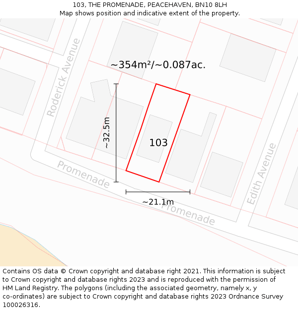 103, THE PROMENADE, PEACEHAVEN, BN10 8LH: Plot and title map