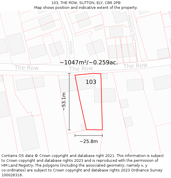 103, THE ROW, SUTTON, ELY, CB6 2PB: Plot and title map