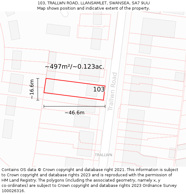 103, TRALLWN ROAD, LLANSAMLET, SWANSEA, SA7 9UU: Plot and title map