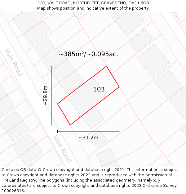 103, VALE ROAD, NORTHFLEET, GRAVESEND, DA11 8DB: Plot and title map