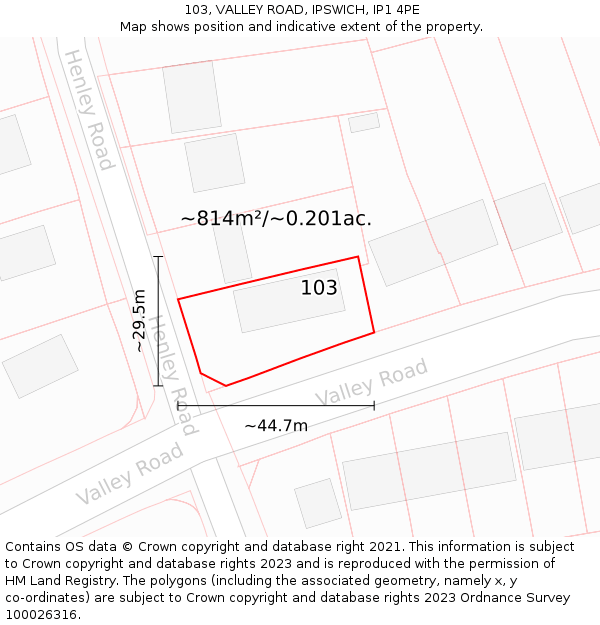 103, VALLEY ROAD, IPSWICH, IP1 4PE: Plot and title map