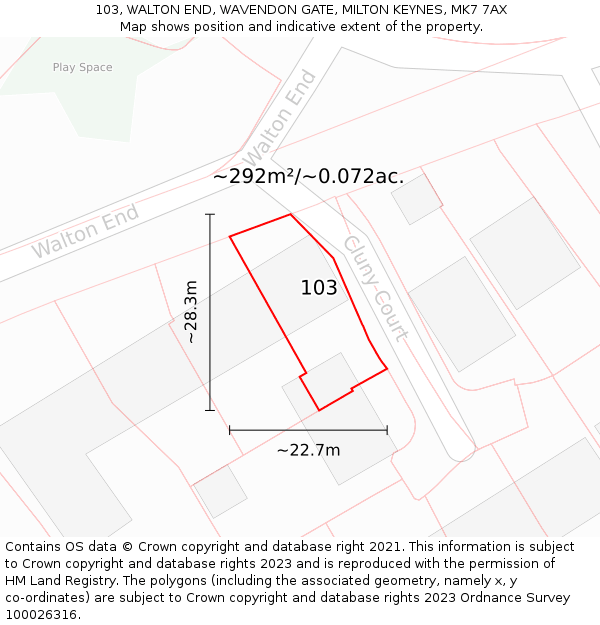 103, WALTON END, WAVENDON GATE, MILTON KEYNES, MK7 7AX: Plot and title map