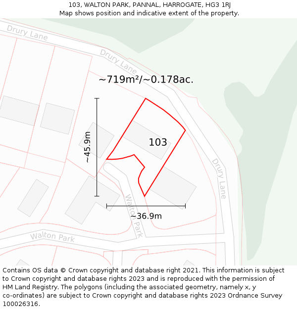 103, WALTON PARK, PANNAL, HARROGATE, HG3 1RJ: Plot and title map