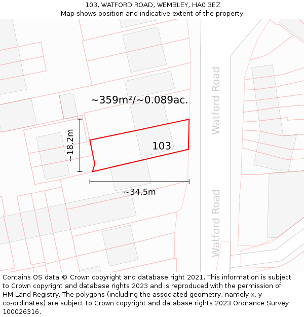 103, WATFORD ROAD, WEMBLEY, HA0 3EZ: Plot and title map