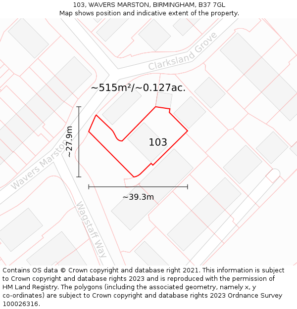 103, WAVERS MARSTON, BIRMINGHAM, B37 7GL: Plot and title map