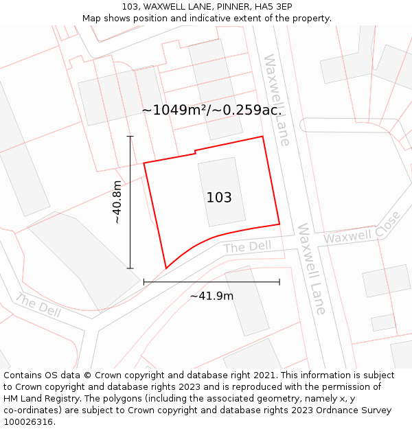 103, WAXWELL LANE, PINNER, HA5 3EP: Plot and title map