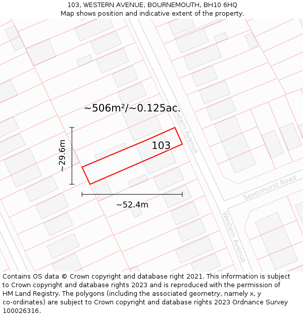 103, WESTERN AVENUE, BOURNEMOUTH, BH10 6HQ: Plot and title map