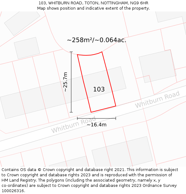 103, WHITBURN ROAD, TOTON, NOTTINGHAM, NG9 6HR: Plot and title map