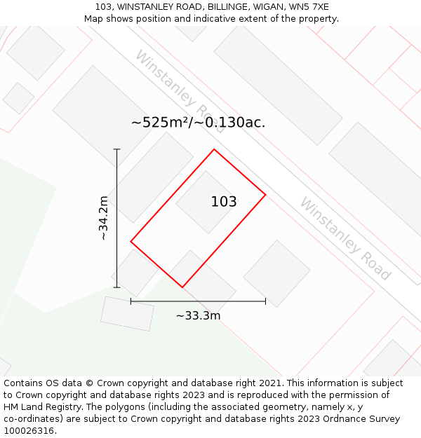 103, WINSTANLEY ROAD, BILLINGE, WIGAN, WN5 7XE: Plot and title map