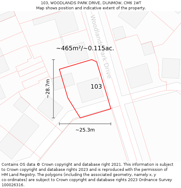 103, WOODLANDS PARK DRIVE, DUNMOW, CM6 1WT: Plot and title map