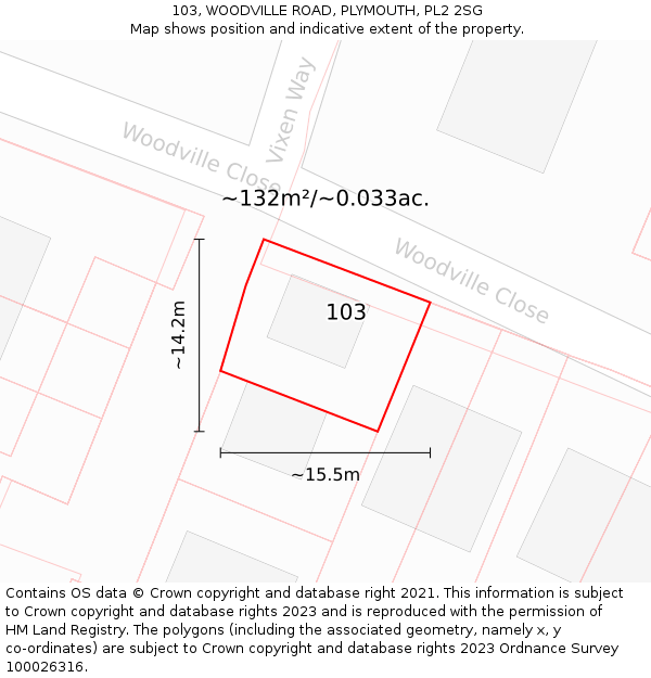 103, WOODVILLE ROAD, PLYMOUTH, PL2 2SG: Plot and title map