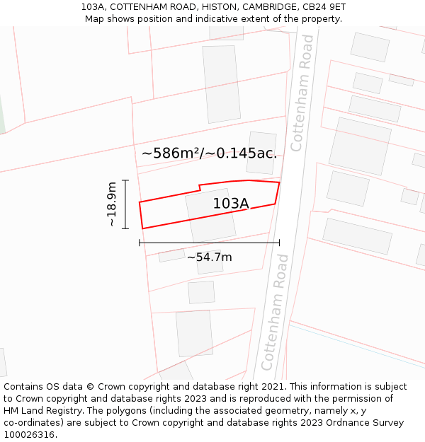 103A, COTTENHAM ROAD, HISTON, CAMBRIDGE, CB24 9ET: Plot and title map