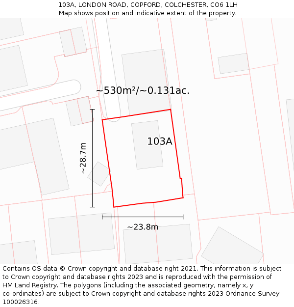 103A, LONDON ROAD, COPFORD, COLCHESTER, CO6 1LH: Plot and title map