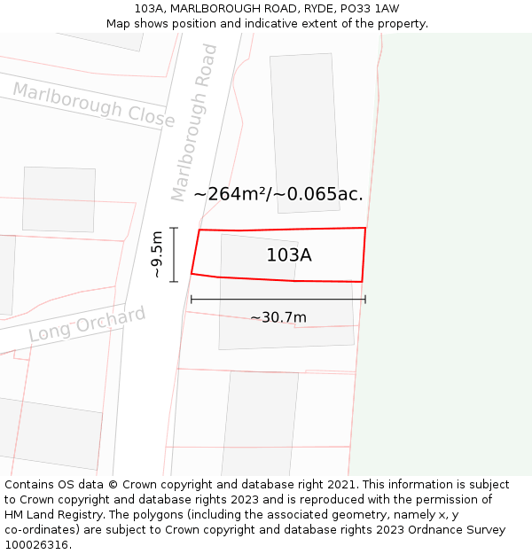 103A, MARLBOROUGH ROAD, RYDE, PO33 1AW: Plot and title map