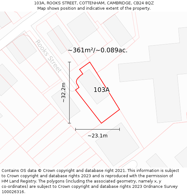 103A, ROOKS STREET, COTTENHAM, CAMBRIDGE, CB24 8QZ: Plot and title map