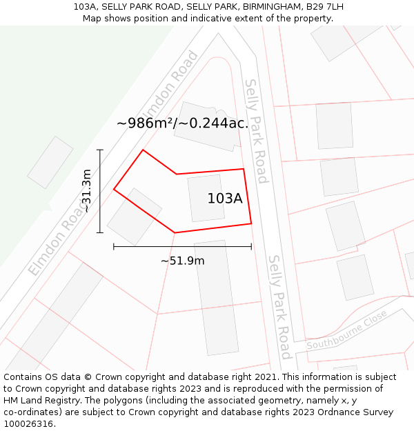 103A, SELLY PARK ROAD, SELLY PARK, BIRMINGHAM, B29 7LH: Plot and title map