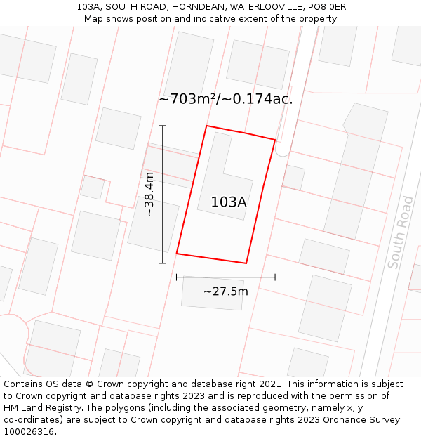 103A, SOUTH ROAD, HORNDEAN, WATERLOOVILLE, PO8 0ER: Plot and title map