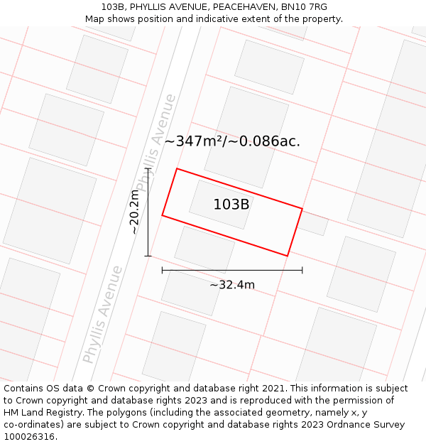 103B, PHYLLIS AVENUE, PEACEHAVEN, BN10 7RG: Plot and title map