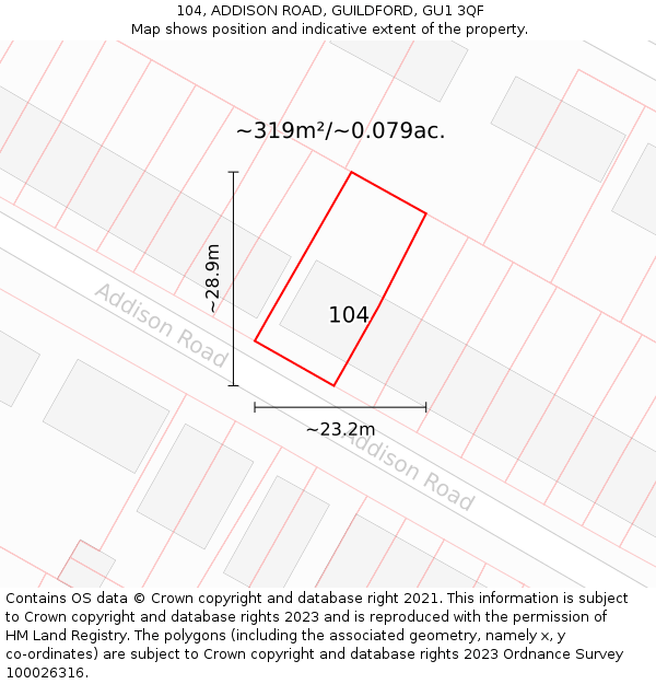 104, ADDISON ROAD, GUILDFORD, GU1 3QF: Plot and title map