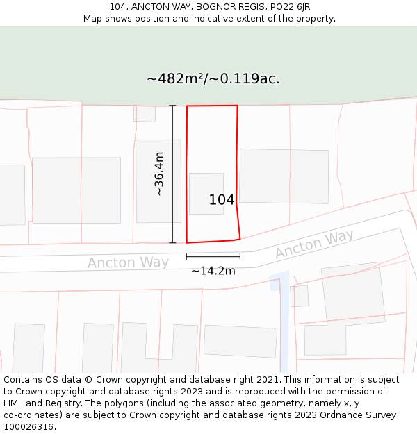 104, ANCTON WAY, BOGNOR REGIS, PO22 6JR: Plot and title map