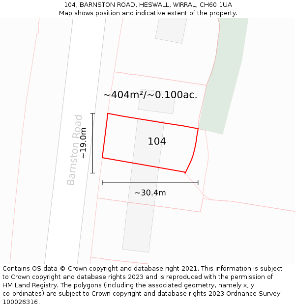 104, BARNSTON ROAD, HESWALL, WIRRAL, CH60 1UA: Plot and title map